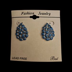Vtg BEST Blue Mosaic Teardrop Post Earrings